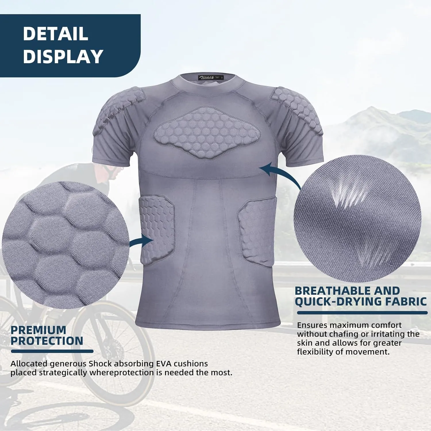 Zicac Men's Sports Shock Rash Guard Compression Padded Shirt Soccer Basketball Protective Gear Chest Rib Guards