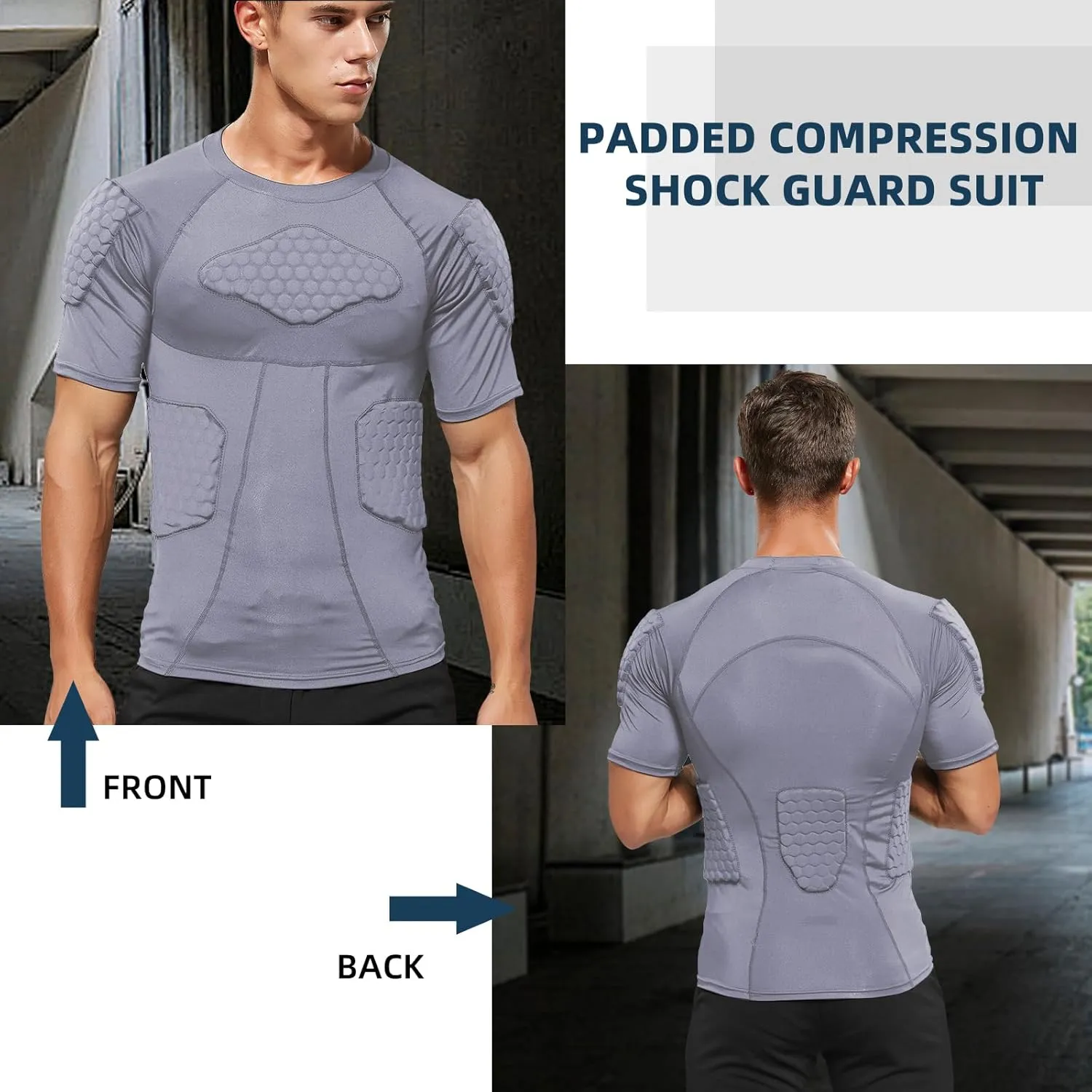 Zicac Men's Sports Shock Rash Guard Compression Padded Shirt Soccer Basketball Protective Gear Chest Rib Guards