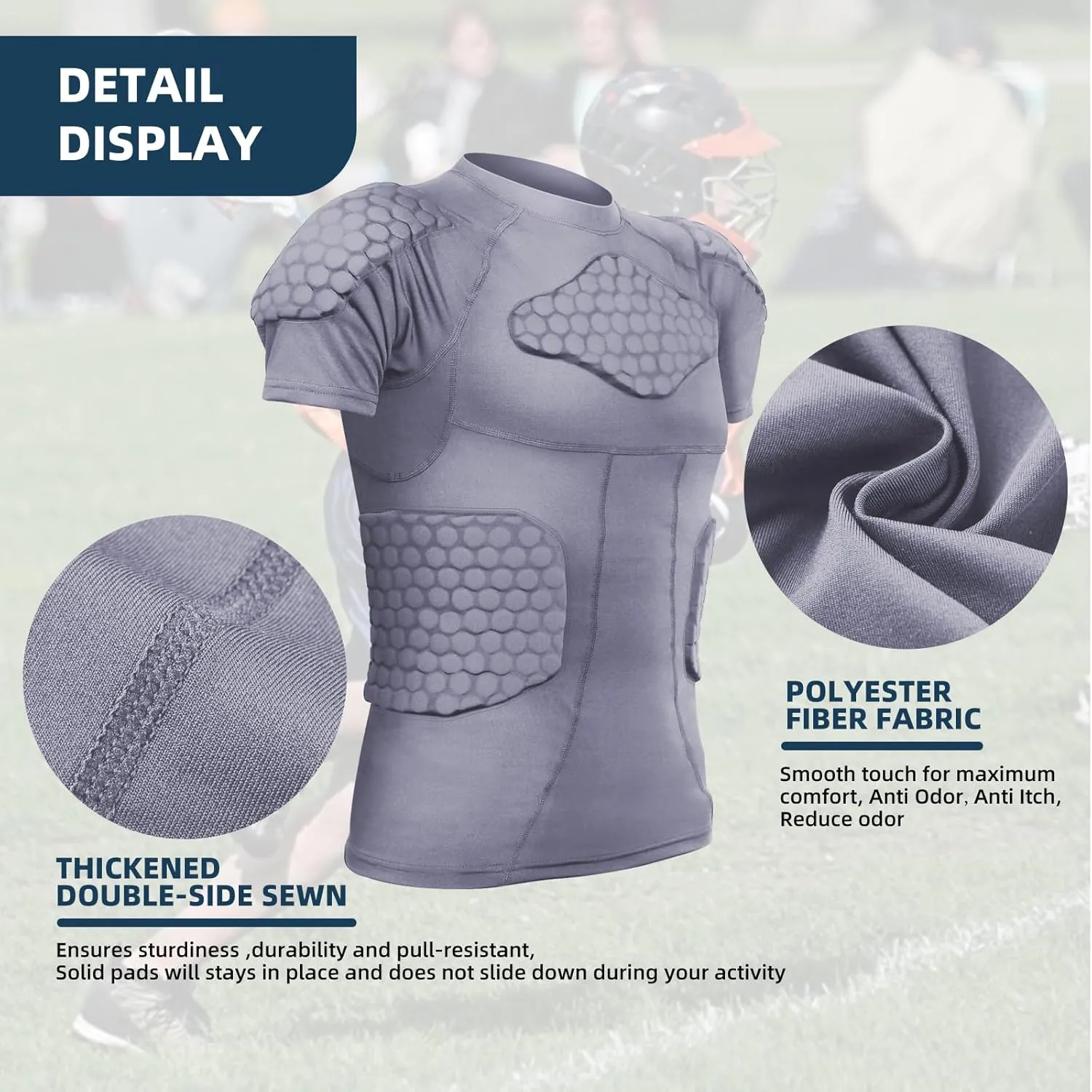 Zicac Men's Sports Shock Rash Guard Compression Padded Shirt Soccer Basketball Protective Gear Chest Rib Guards