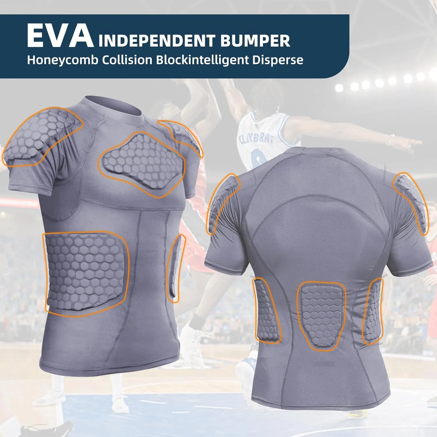 Zicac Men's Sports Shock Rash Guard Compression Padded Shirt Soccer Basketball Protective Gear Chest Rib Guards
