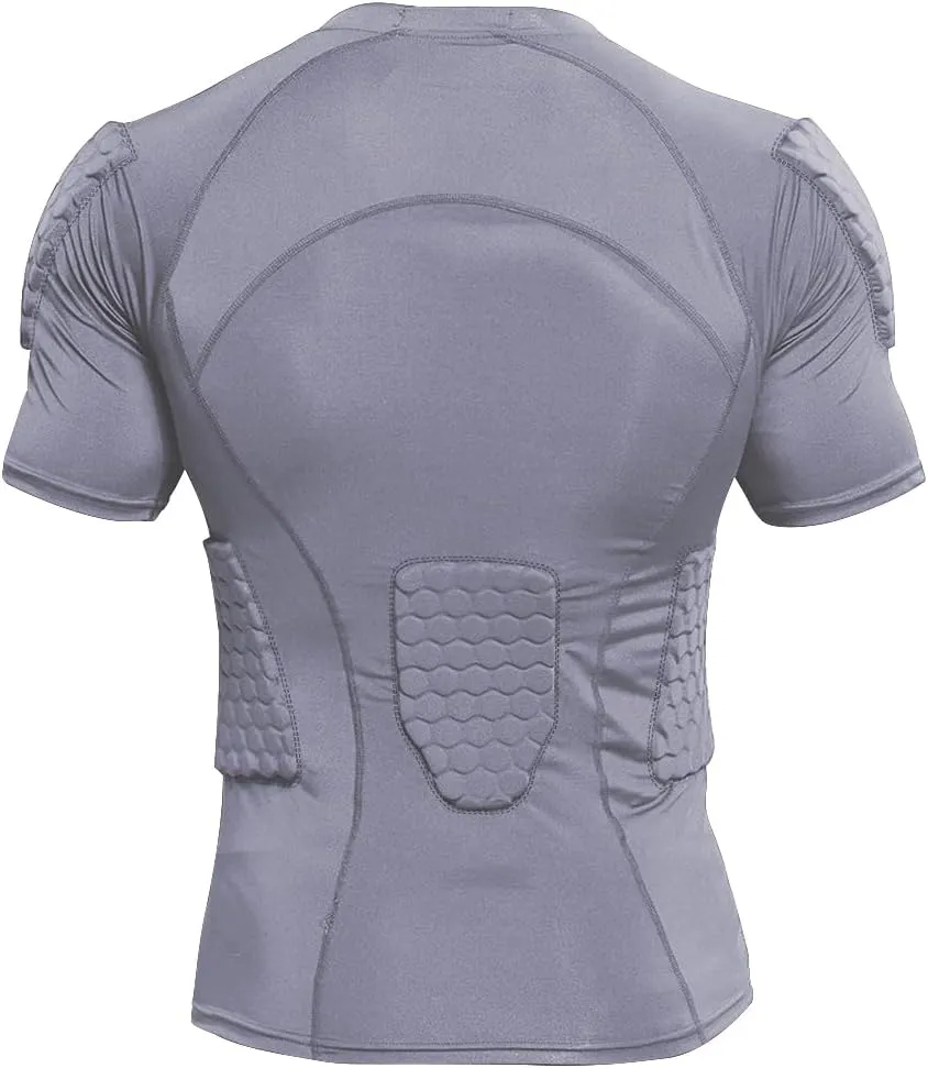 Zicac Men's Sports Shock Rash Guard Compression Padded Shirt Soccer Basketball Protective Gear Chest Rib Guards