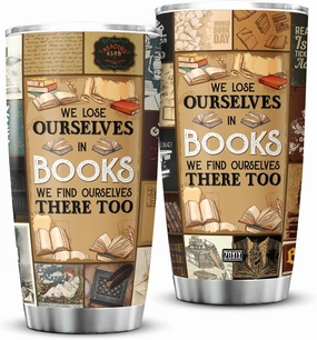 ZOXIX Book Lover Stainless Steel Tumbler Vintage Style We Lose Ourselves In Books We Find Ourselves There Too Reading Gift Ideas Bookworm Bookaholic Cups Bookish Gifts For Women