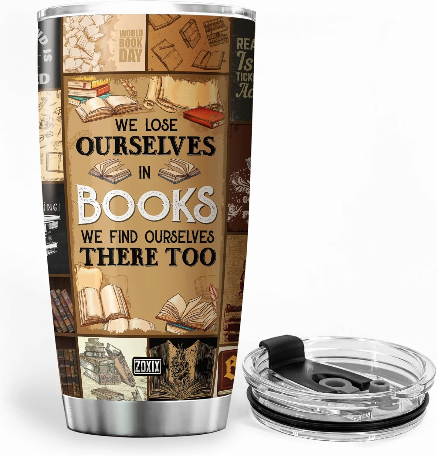 ZOXIX Book Lover Stainless Steel Tumbler Vintage Style We Lose Ourselves In Books We Find Ourselves There Too Reading Gift Ideas Bookworm Bookaholic Cups Bookish Gifts For Women