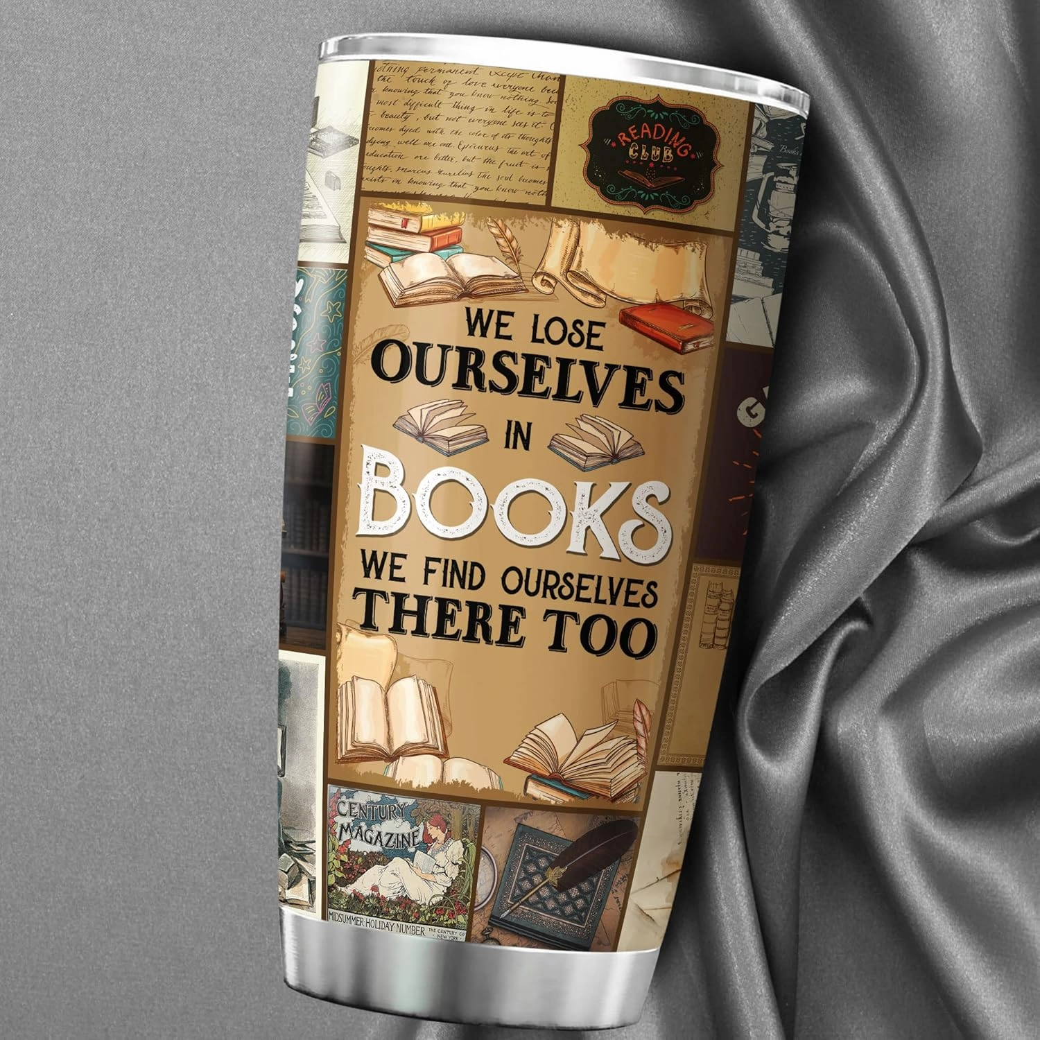 ZOXIX Book Lover Stainless Steel Tumbler Vintage Style We Lose Ourselves In Books We Find Ourselves There Too Reading Gift Ideas Bookworm Bookaholic Cups Bookish Gifts For Women