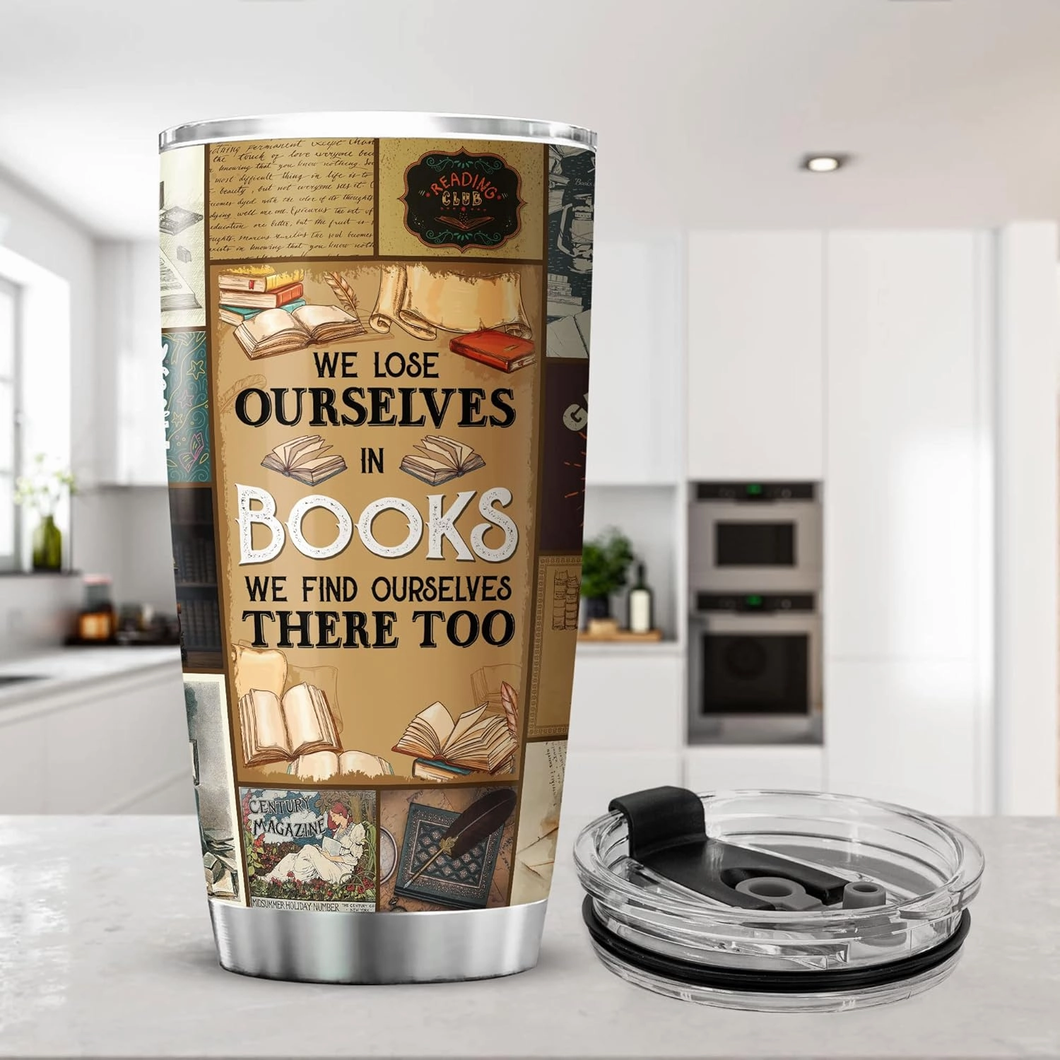 ZOXIX Book Lover Stainless Steel Tumbler Vintage Style We Lose Ourselves In Books We Find Ourselves There Too Reading Gift Ideas Bookworm Bookaholic Cups Bookish Gifts For Women