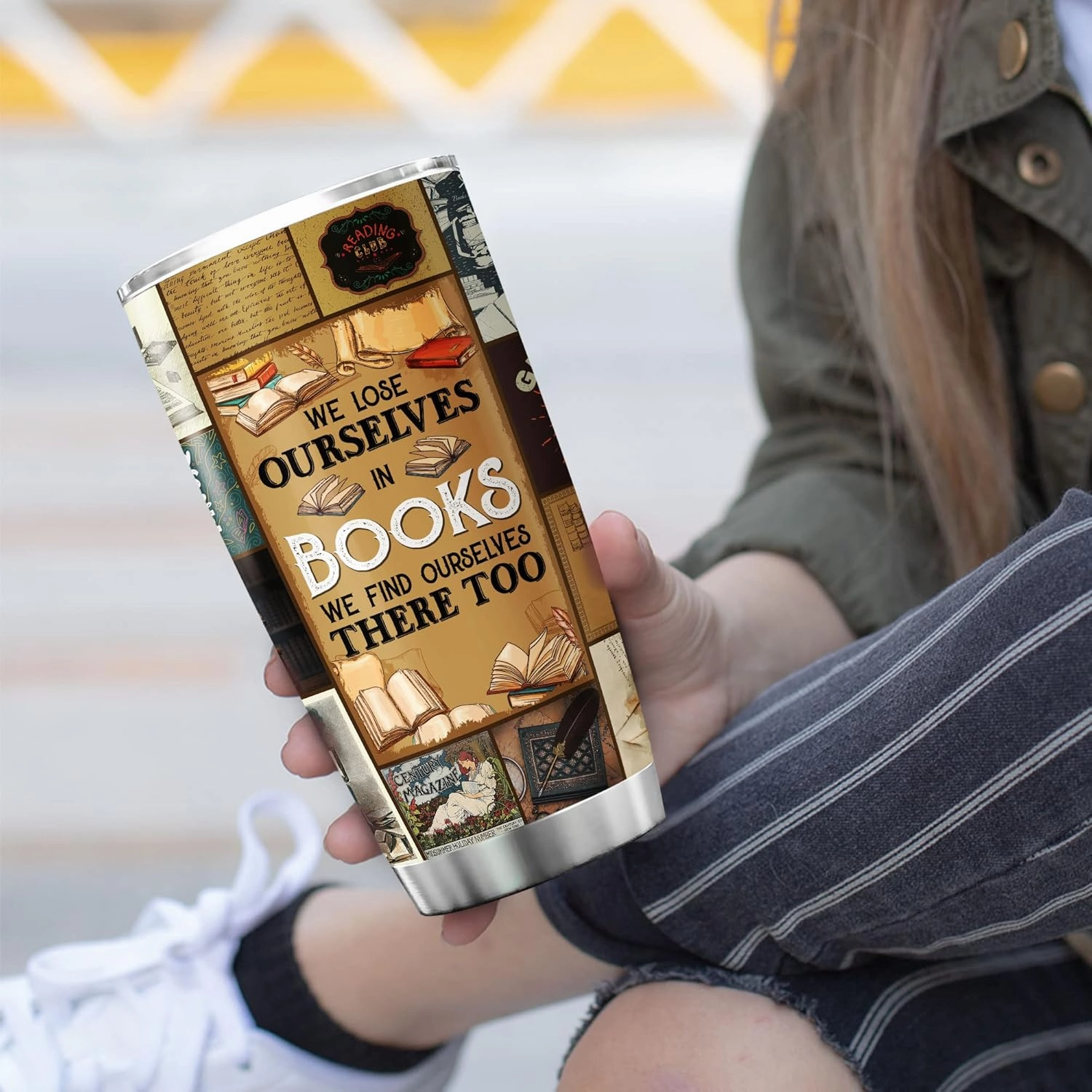 ZOXIX Book Lover Stainless Steel Tumbler Vintage Style We Lose Ourselves In Books We Find Ourselves There Too Reading Gift Ideas Bookworm Bookaholic Cups Bookish Gifts For Women