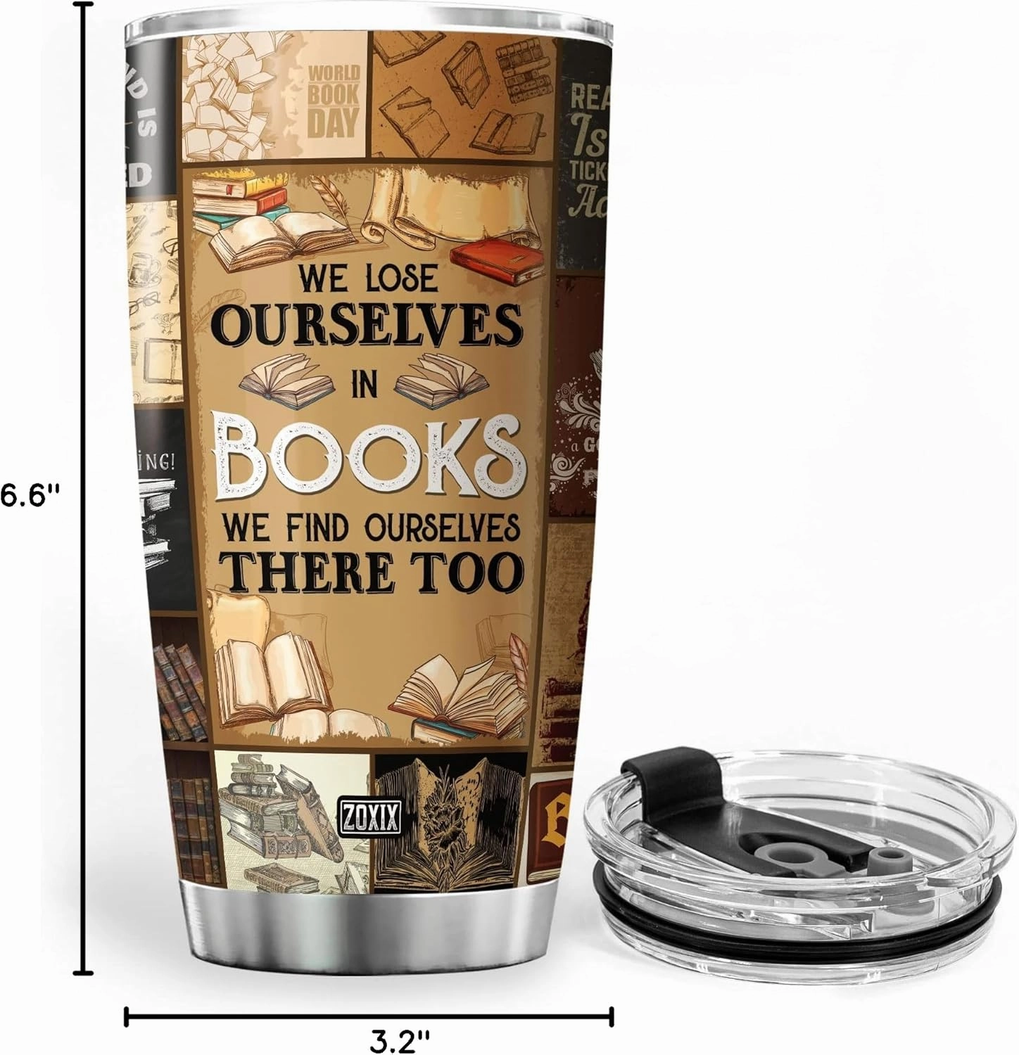 ZOXIX Book Lover Stainless Steel Tumbler Vintage Style We Lose Ourselves In Books We Find Ourselves There Too Reading Gift Ideas Bookworm Bookaholic Cups Bookish Gifts For Women