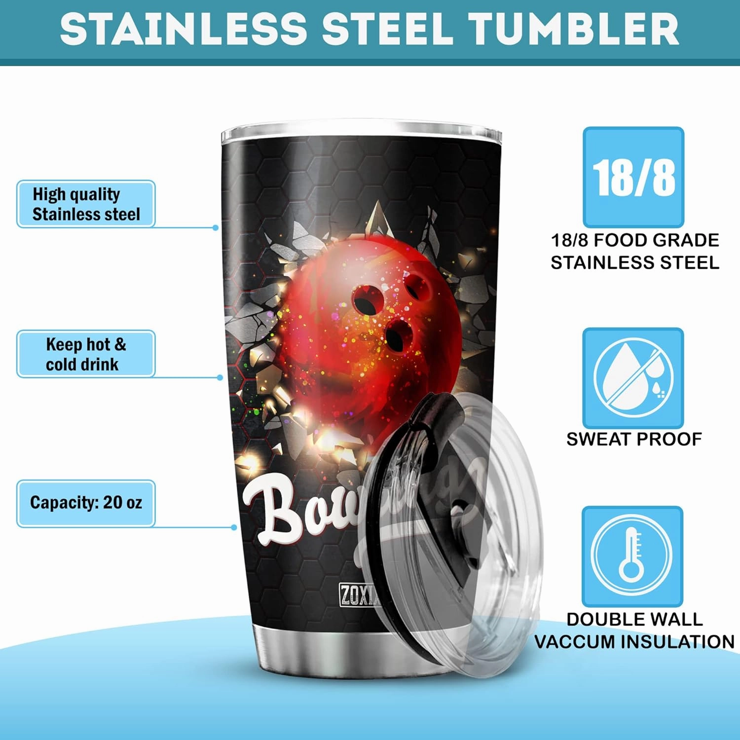 ZOXIX Bowling Tumbler With Funny Sayings For Women Stainless Steel Cup With Lid 20oz Bowling Gifts And Novelties Target Sports Themed Gifts Insulated Coffee Mug Birthday Present