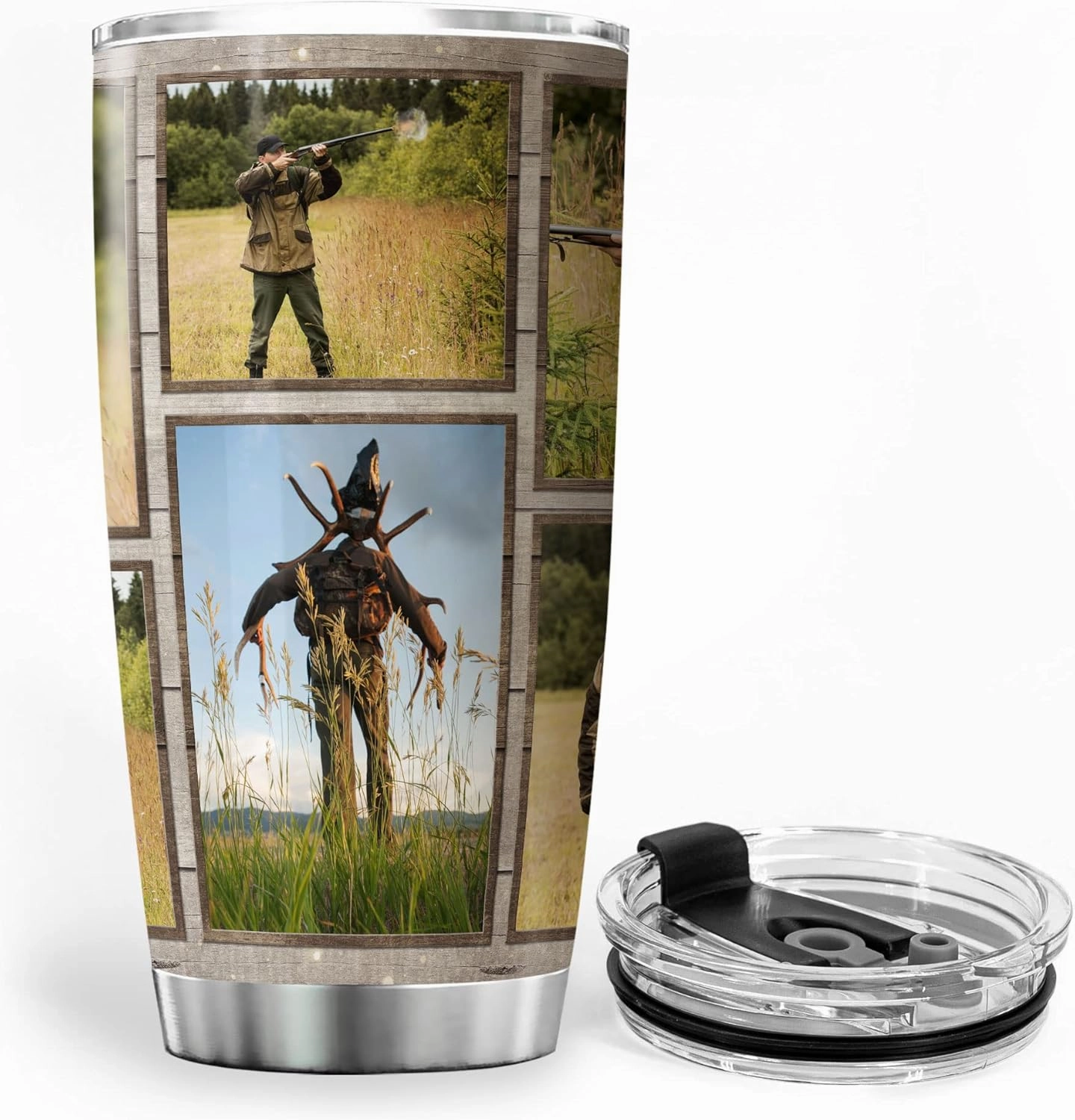 ZOXIX Custom Hunting Theme Tumbler Wood Background American Vintage Gifts For Men Unique Stainless Steel Cup 20oz Insulated Deer Travel Mug Personalized Picture Tumbler