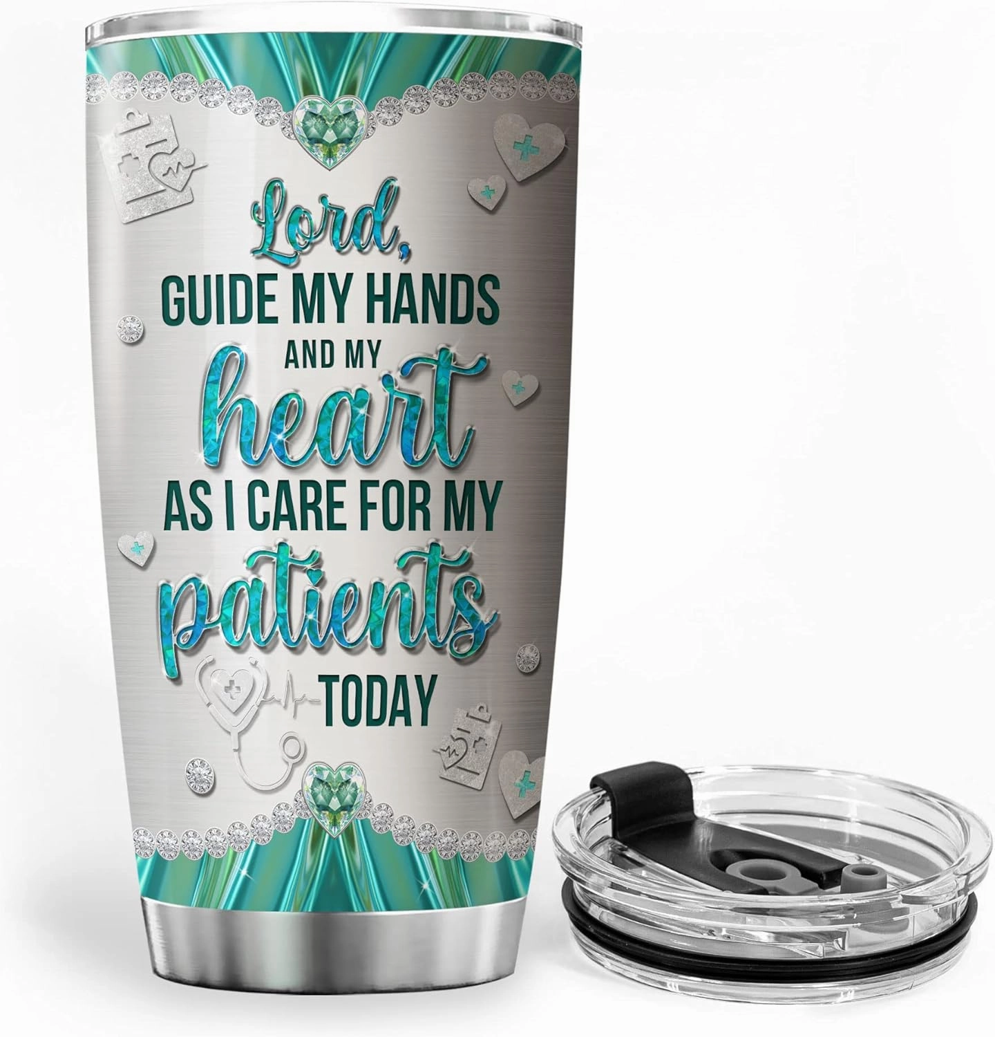 ZOXIX Doctor Coffee Tumbler Jewelry Style Lord Guide My Hands And My Heart As I Care For My Patients Today Stainless Steel Cup 20oz Christian Gifts For Doctors MD Physician Mugs
