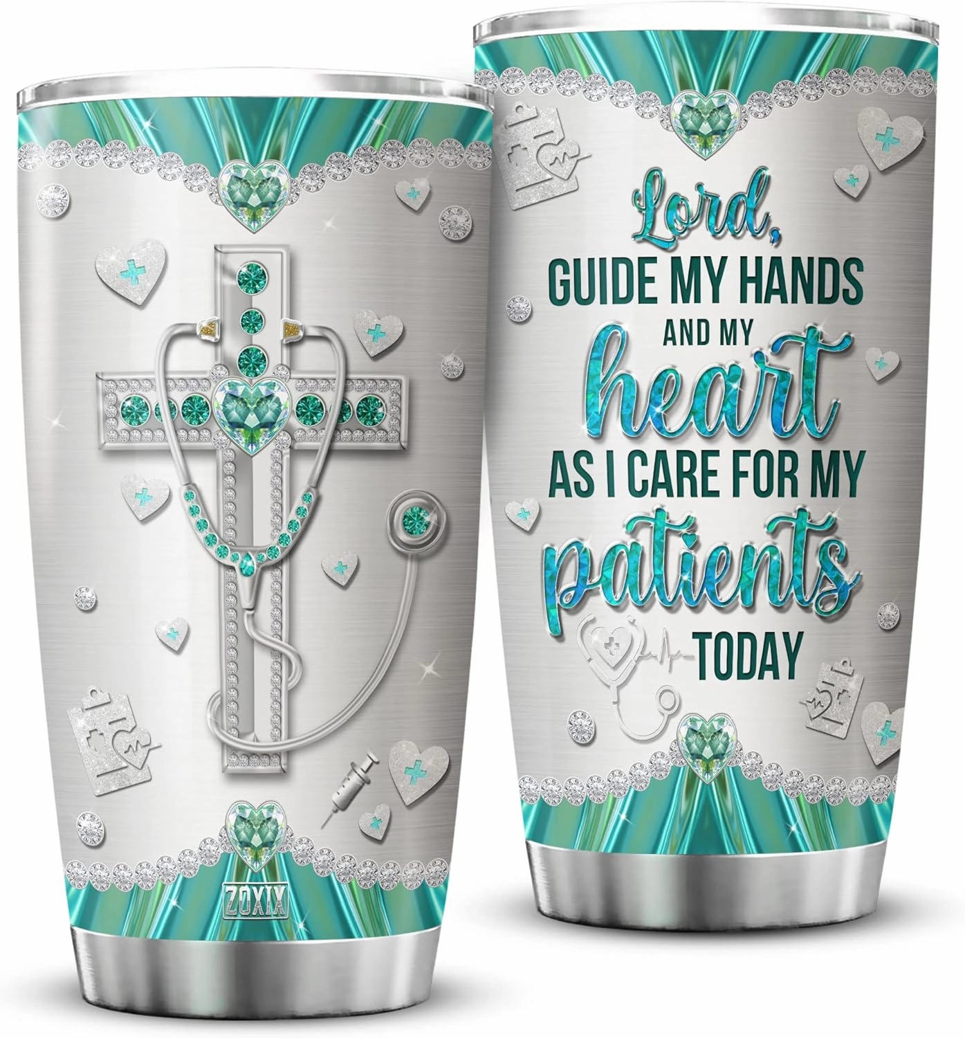 ZOXIX Doctor Coffee Tumbler Jewelry Style Lord Guide My Hands And My Heart As I Care For My Patients Today Stainless Steel Cup 20oz Christian Gifts For Doctors MD Physician Mugs