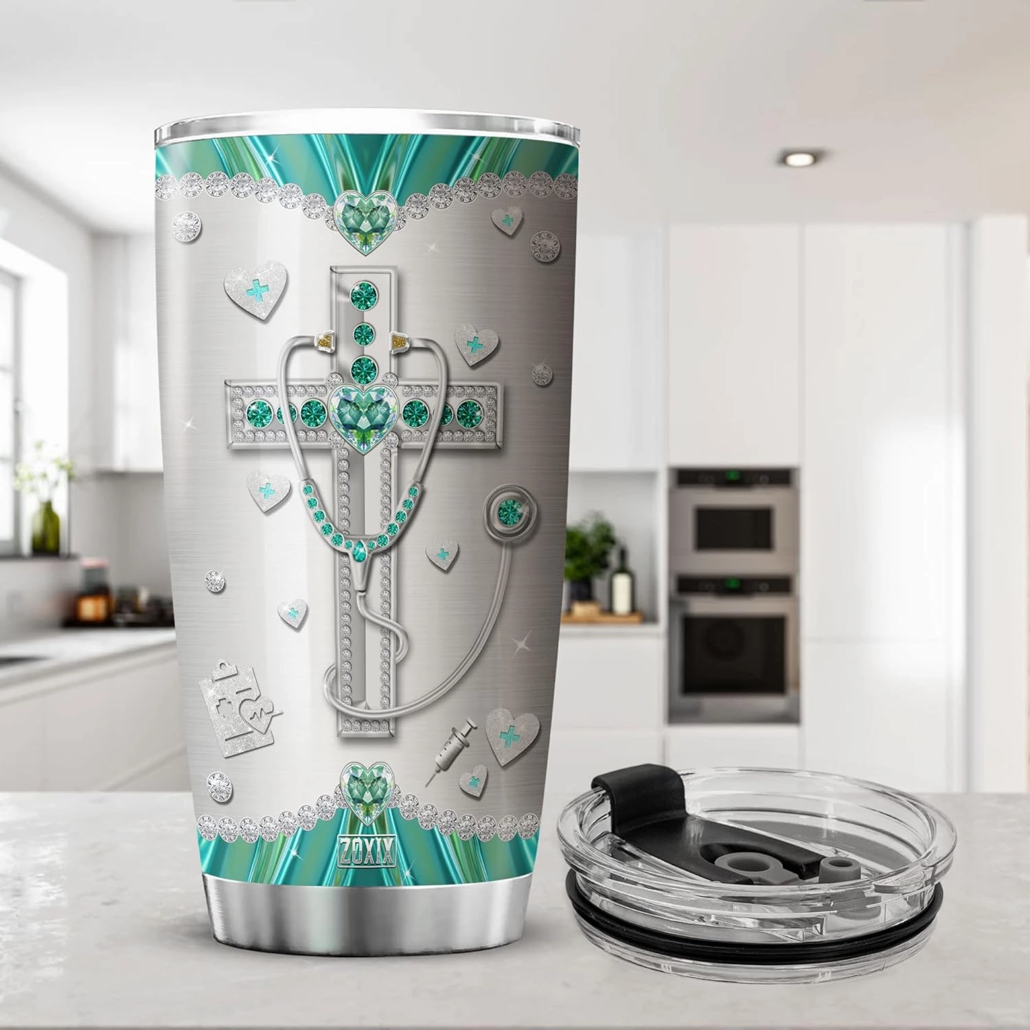 ZOXIX Doctor Coffee Tumbler Jewelry Style Lord Guide My Hands And My Heart As I Care For My Patients Today Stainless Steel Cup 20oz Christian Gifts For Doctors MD Physician Mugs