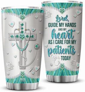 ZOXIX Doctor Coffee Tumbler Jewelry Style Lord Guide My Hands And My Heart As I Care For My Patients Today Stainless Steel Cup 20oz Christian Gifts For Doctors MD Physician Mugs
