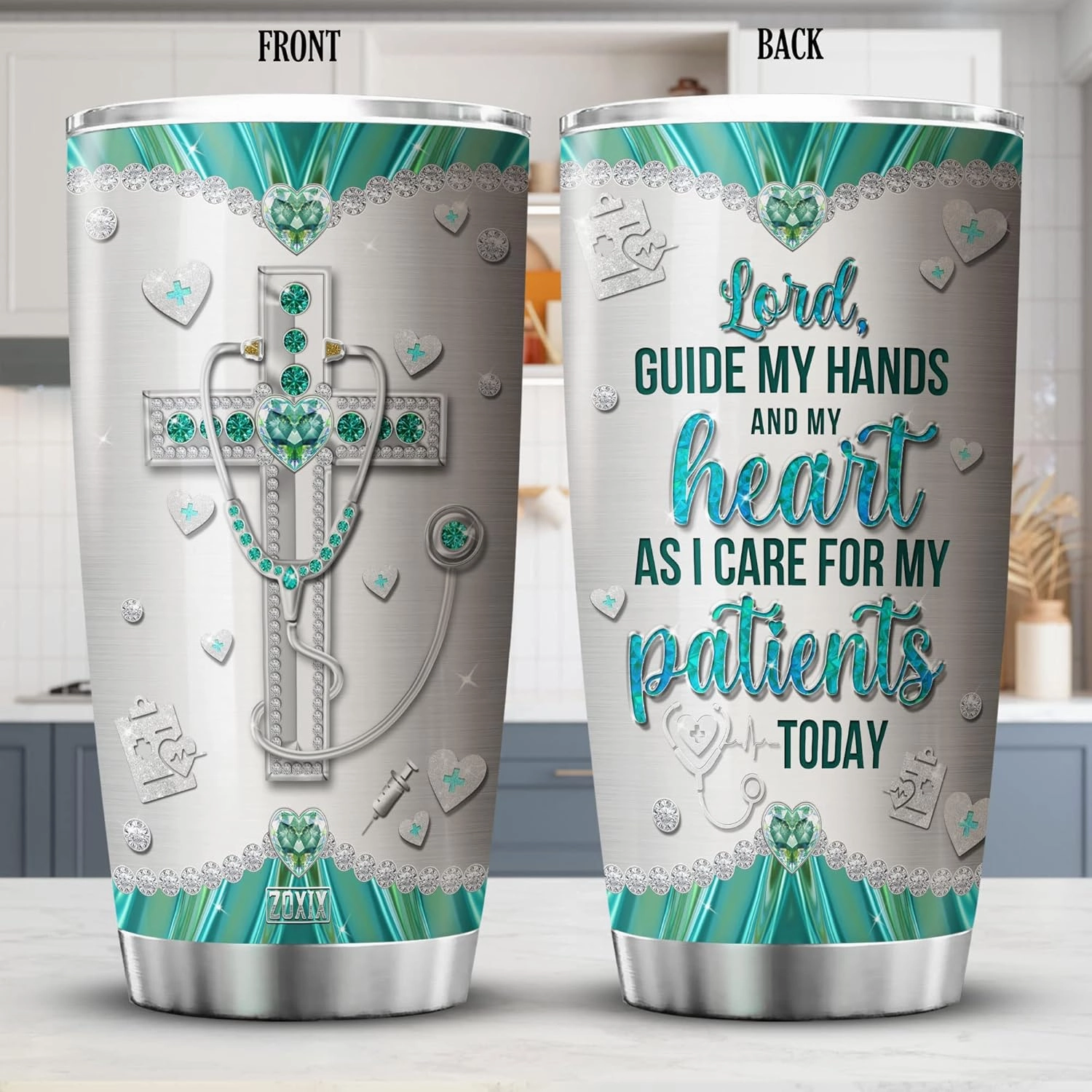 ZOXIX Doctor Coffee Tumbler Jewelry Style Lord Guide My Hands And My Heart As I Care For My Patients Today Stainless Steel Cup 20oz Christian Gifts For Doctors MD Physician Mugs