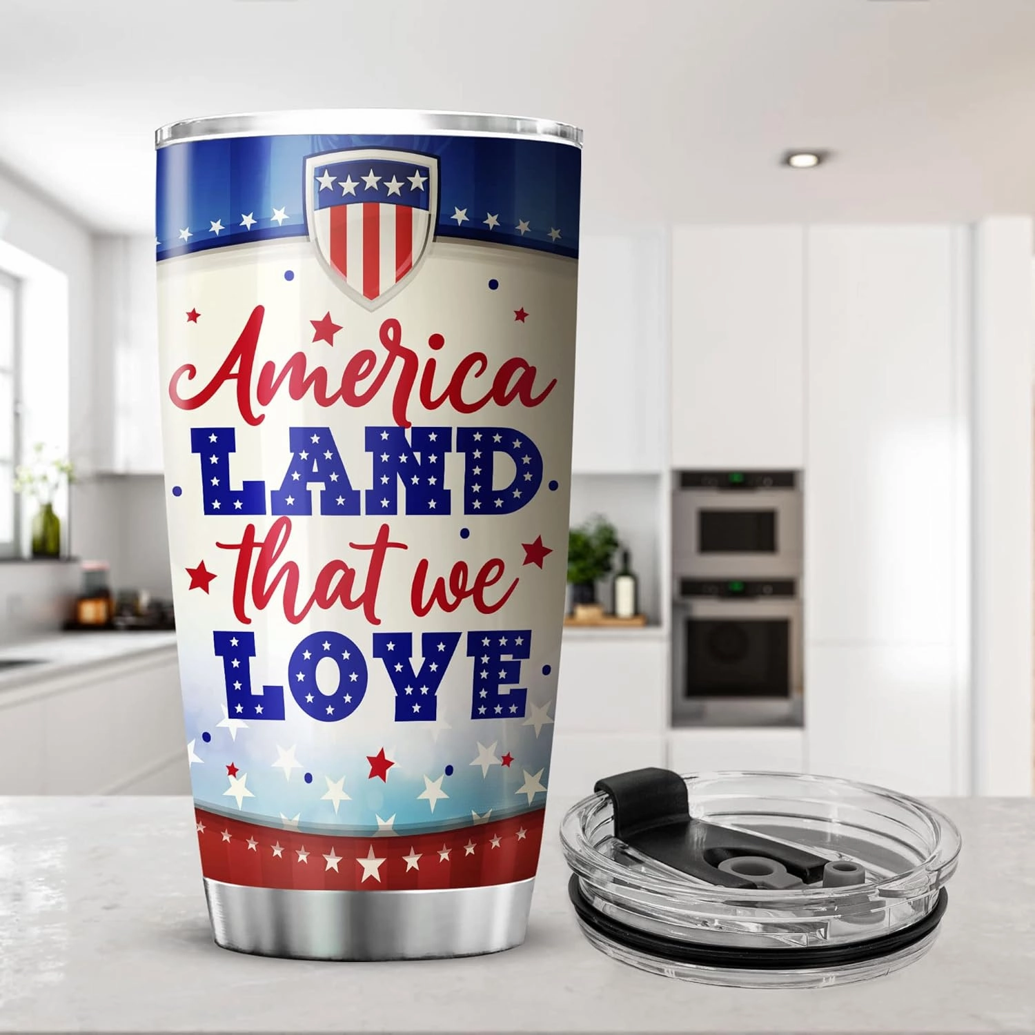 ZOXIX Gnome Tumbler Stainless Steel America Land That We Love Independence Day USA Flag Patriotic Gift For Women Cute Gnome Coffee Cup With Lid Proud American Mug Fourth Of July