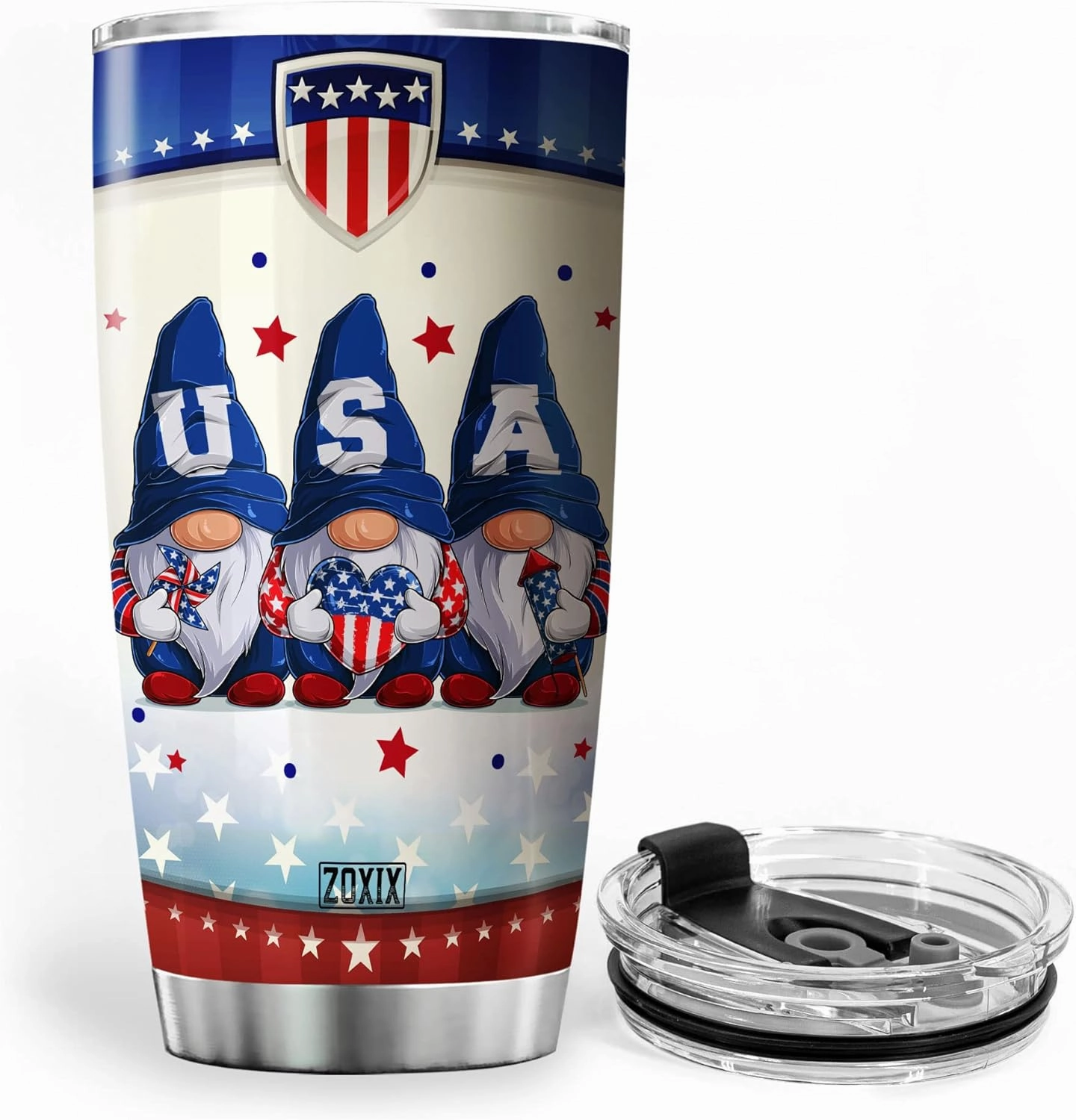 ZOXIX Gnome Tumbler Stainless Steel America Land That We Love Independence Day USA Flag Patriotic Gift For Women Cute Gnome Coffee Cup With Lid Proud American Mug Fourth Of July