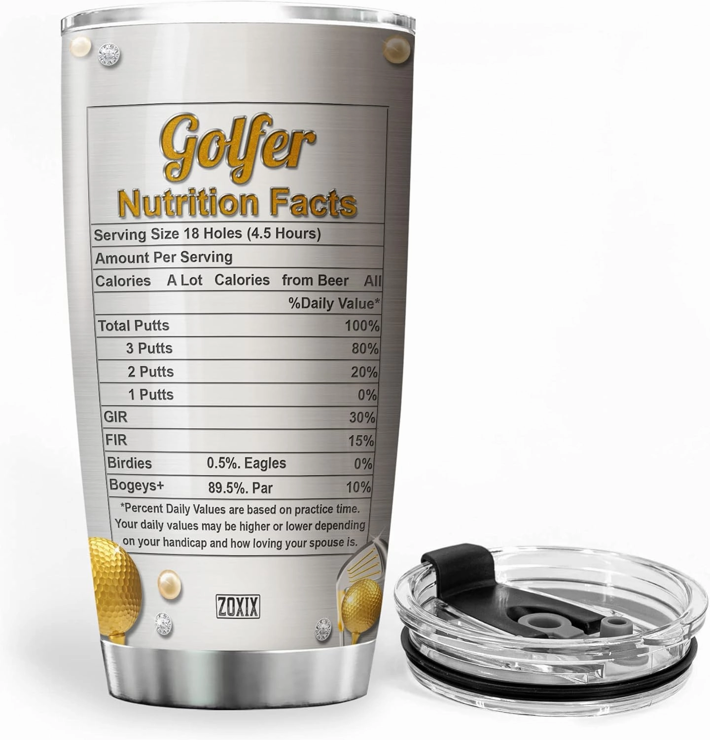 ZOXIX Golfer Nutrition Facts Stainless Steel Tumbler 20oz Jewelry Style Golfing Gifts For Boyfriend Funny Saying Golf Lover Birthday Gift Insulated Cup For Golfers Coffee Mugs