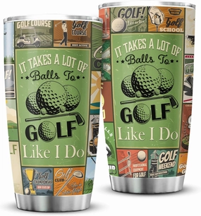 ZOXIX It Takes A Lot Of Balls To Golf Like I Do Vintage Cup Design Tumbler 20oz Golf Player Gift For Birthday Stainless Steel Tumblers With Retro Cups Golfer Gifts For Men