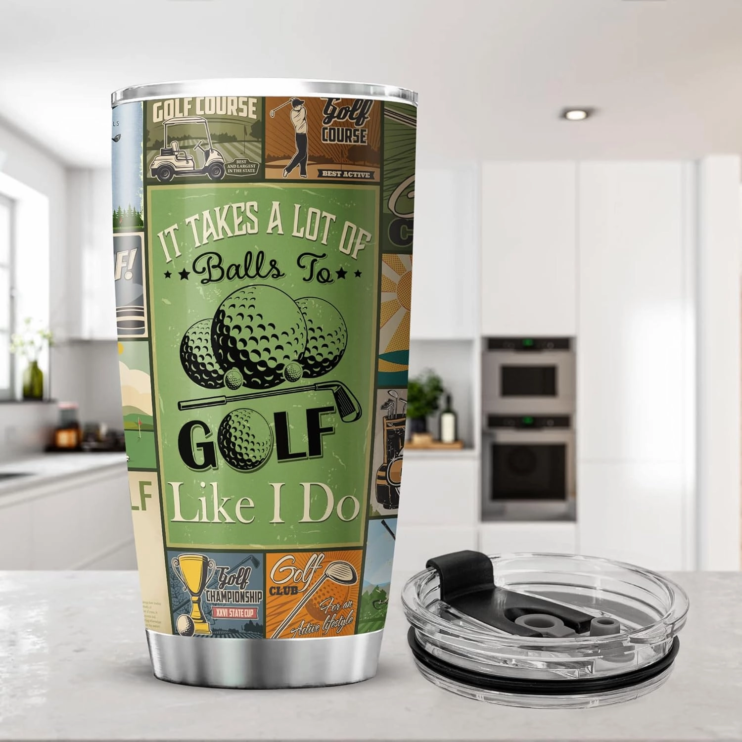 ZOXIX It Takes A Lot Of Balls To Golf Like I Do Vintage Cup Design Tumbler 20oz Golf Player Gift For Birthday Stainless Steel Tumblers With Retro Cups Golfer Gifts For Men