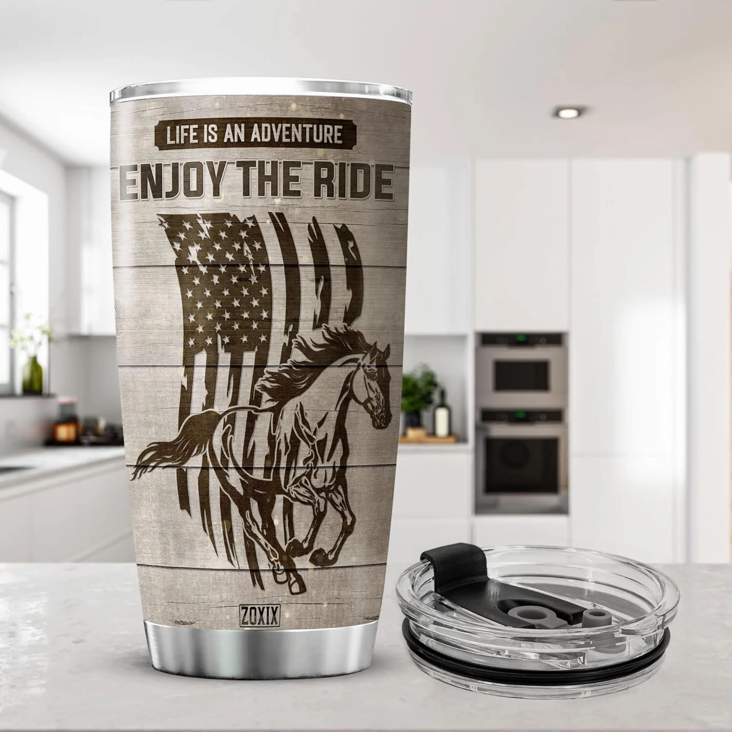 ZOXIX Life Is An Adventure Enjoy The Ride Equestrian Tumbler With Lid 20oz Sports Horseback Horse Riding Gifts Insulated Cup With Photo Personalized Gifts For Horse Lovers Men Dad