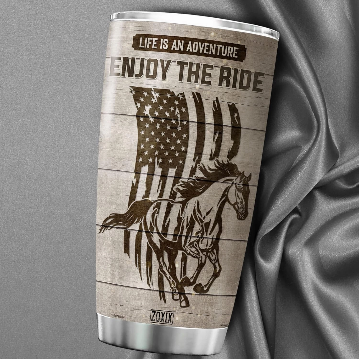 ZOXIX Life Is An Adventure Enjoy The Ride Equestrian Tumbler With Lid 20oz Sports Horseback Horse Riding Gifts Insulated Cup With Photo Personalized Gifts For Horse Lovers Men Dad