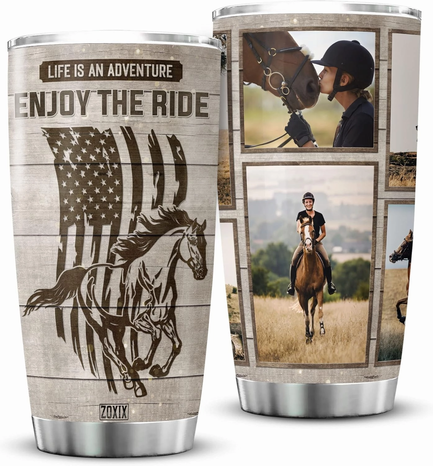 ZOXIX Life Is An Adventure Enjoy The Ride Equestrian Tumbler With Lid 20oz Sports Horseback Horse Riding Gifts Insulated Cup With Photo Personalized Gifts For Horse Lovers Men Dad
