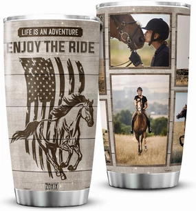 ZOXIX Life Is An Adventure Enjoy The Ride Equestrian Tumbler With Lid 20oz Sports Horseback Horse Riding Gifts Insulated Cup With Photo Personalized Gifts For Horse Lovers Men Dad