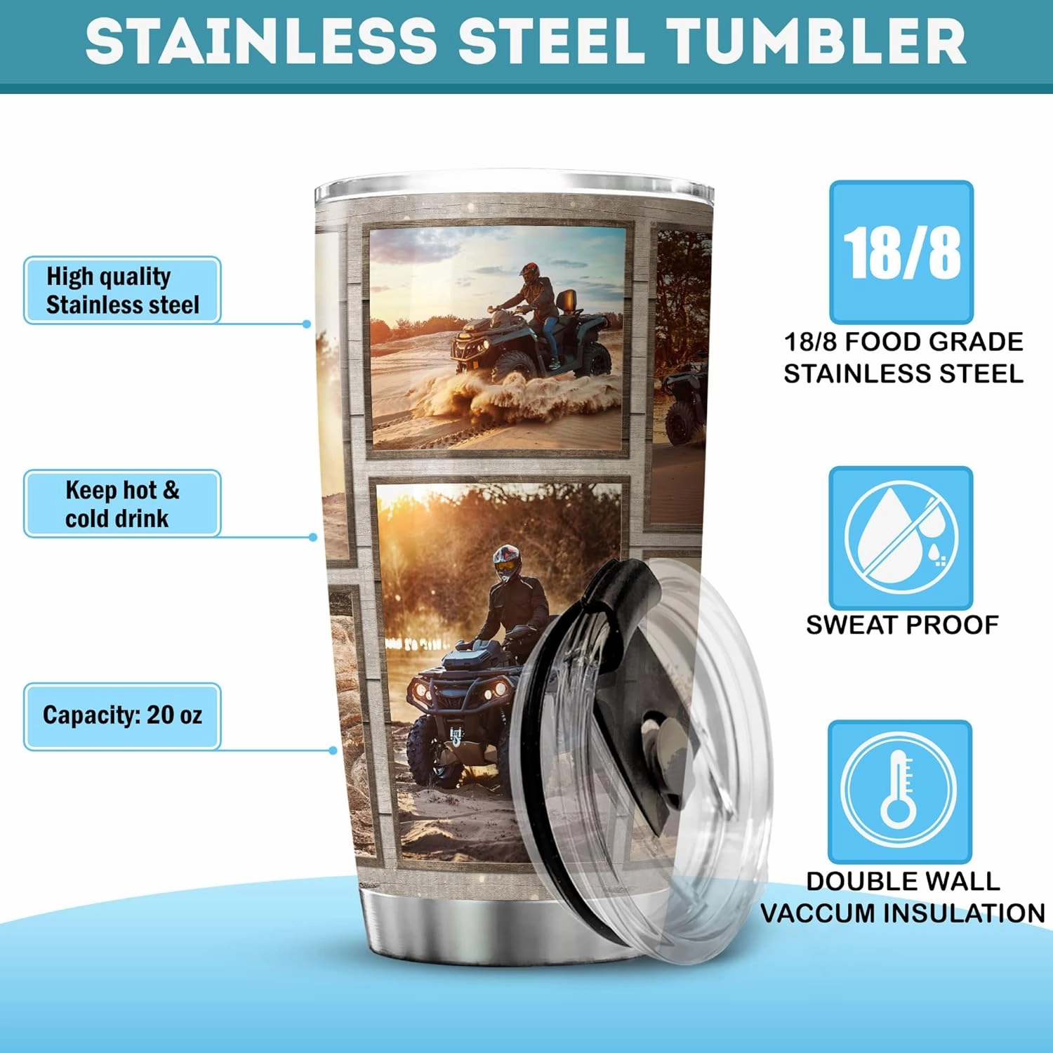 ZOXIX Life Is An Adventure Enjoy The Ride Four-wheeler Quad Bike Lover Gift For Men Personalized Photo Tumbler Custom Picture Wood Background Stainless Steel Mug Insulated Cup 20oz