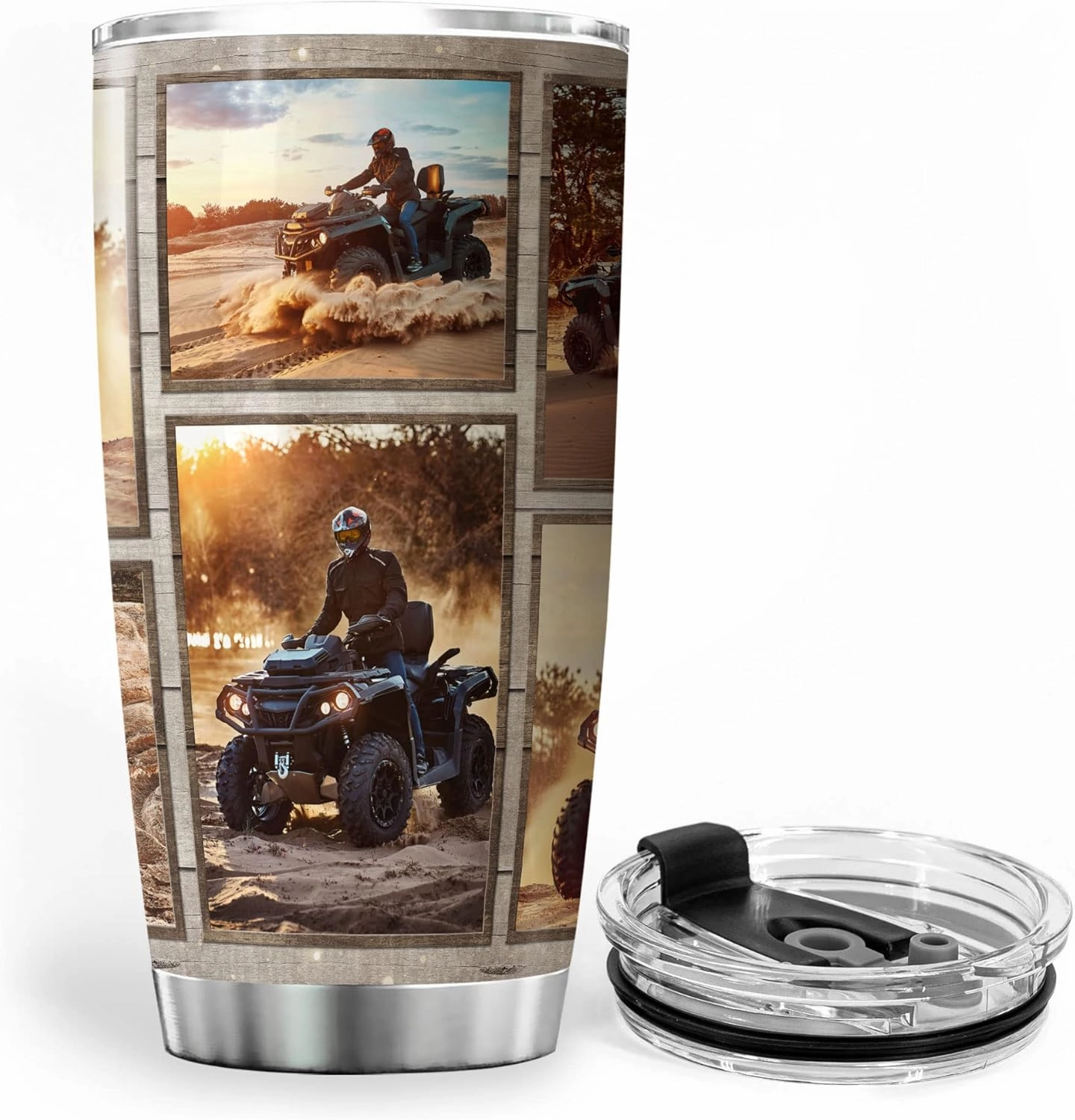 ZOXIX Life Is An Adventure Enjoy The Ride Four-wheeler Quad Bike Lover Gift For Men Personalized Photo Tumbler Custom Picture Wood Background Stainless Steel Mug Insulated Cup 20oz