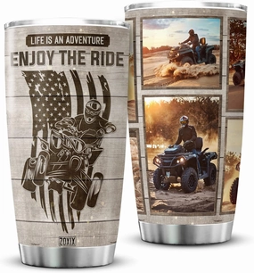 ZOXIX Life Is An Adventure Enjoy The Ride Four-wheeler Quad Bike Lover Gift For Men Personalized Photo Tumbler Custom Picture Wood Background Stainless Steel Mug Insulated Cup 20oz