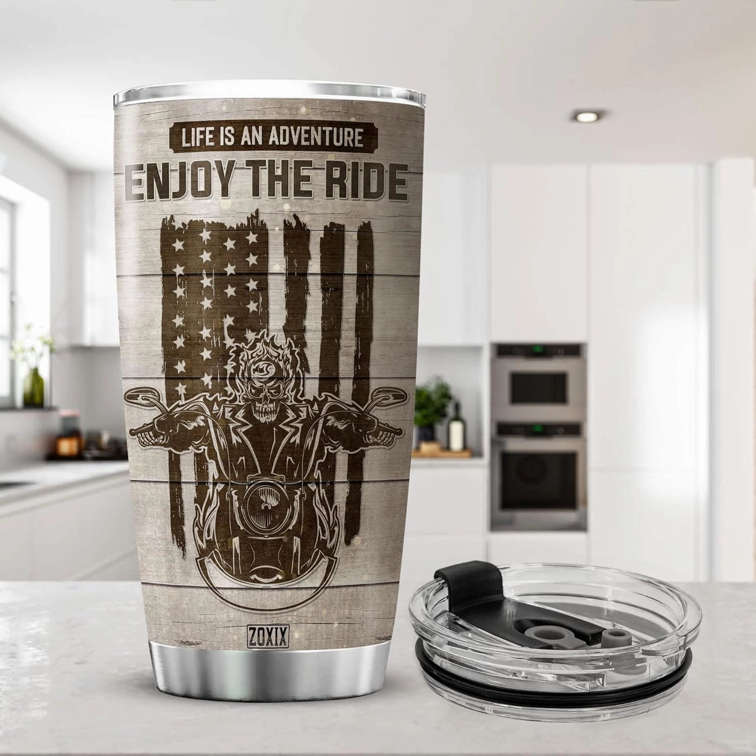 ZOXIX Life Is An Adventure Enjoy The Ride Motorcycle Lover Gifts For Men Customized Photo Tumbler Sports Themed Bike Rider Gift Stainless Steel Mug Insulated Biker Coffee Cup 20oz