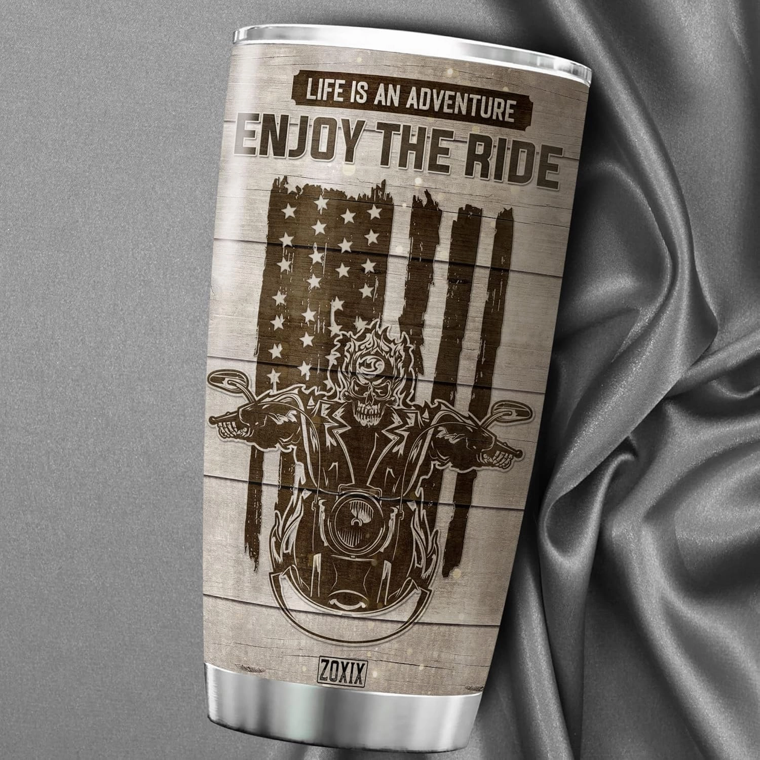 ZOXIX Life Is An Adventure Enjoy The Ride Motorcycle Lover Gifts For Men Customized Photo Tumbler Sports Themed Bike Rider Gift Stainless Steel Mug Insulated Biker Coffee Cup 20oz