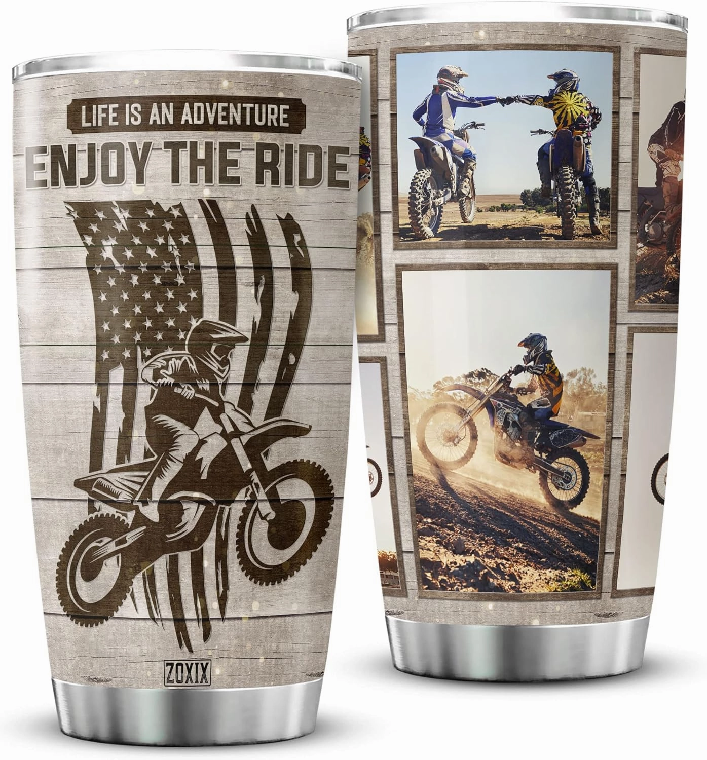 ZOXIX Life Is An Adventure Enjoy The Ride Personalized Tumbler Dirt Bike Lover Gift For Bikers Custom Picture Gift Stainless Steel Cup Racing Motocross Gifts For Dad Insulated Mug