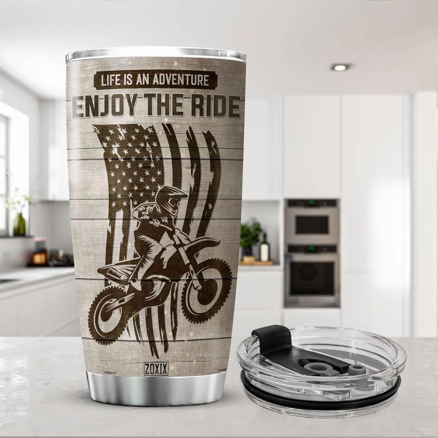 ZOXIX Life Is An Adventure Enjoy The Ride Personalized Tumbler Dirt Bike Lover Gift For Bikers Custom Picture Gift Stainless Steel Cup Racing Motocross Gifts For Dad Insulated Mug