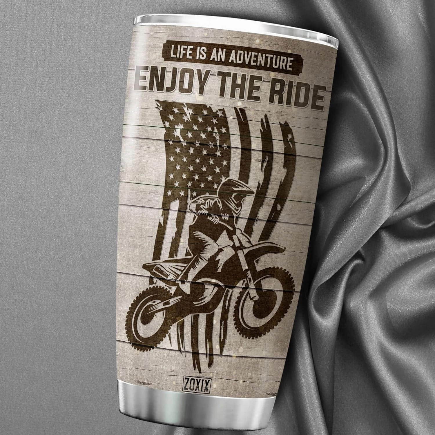 ZOXIX Life Is An Adventure Enjoy The Ride Personalized Tumbler Dirt Bike Lover Gift For Bikers Custom Picture Gift Stainless Steel Cup Racing Motocross Gifts For Dad Insulated Mug