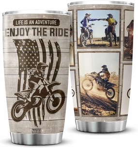 ZOXIX Life Is An Adventure Enjoy The Ride Personalized Tumbler Dirt Bike Lover Gift For Bikers Custom Picture Gift Stainless Steel Cup Racing Motocross Gifts For Dad Insulated Mug