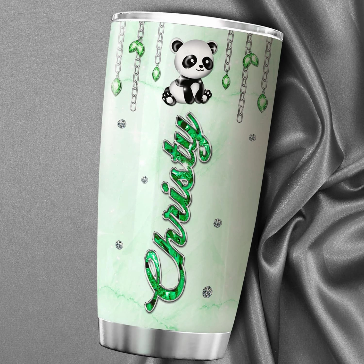 ZOXIX Personalized Panda Tumbler With Lid 20oz Jewelry Style Flower Cute Animal Coffee Mug Novelty Bamboo Panda Bear Gifts For Women Birthday Stainless Steel Insulated Travel Cup