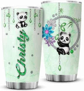 ZOXIX Personalized Panda Tumbler With Lid 20oz Jewelry Style Flower Cute Animal Coffee Mug Novelty Bamboo Panda Bear Gifts For Women Birthday Stainless Steel Insulated Travel Cup