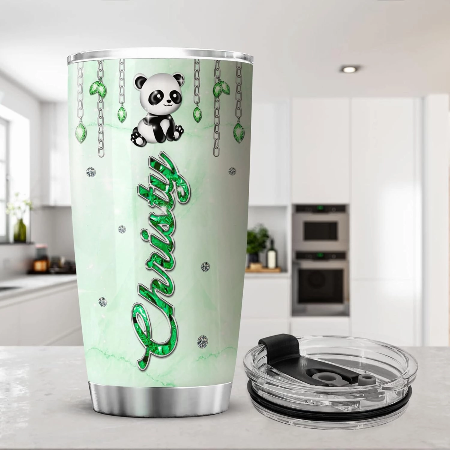 ZOXIX Personalized Panda Tumbler With Lid 20oz Jewelry Style Flower Cute Animal Coffee Mug Novelty Bamboo Panda Bear Gifts For Women Birthday Stainless Steel Insulated Travel Cup