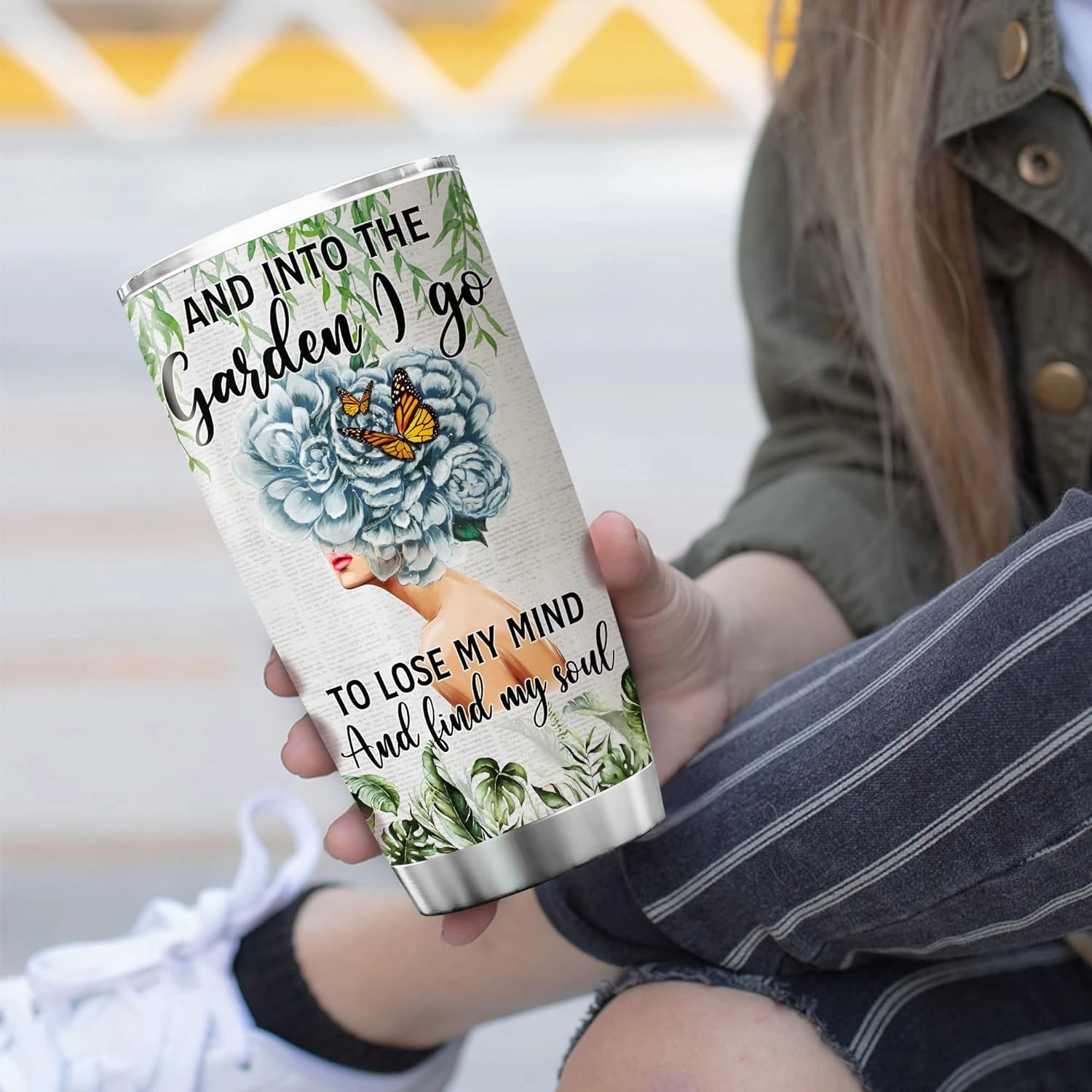 ZOXIX Personalized Tumbler Gardening Gifts And Into The Garden I Go To Lose My Mind And Find My Soul Things For Gardeners Plant Lovers Stainless Steel Insulated Cup With Name 20 Oz