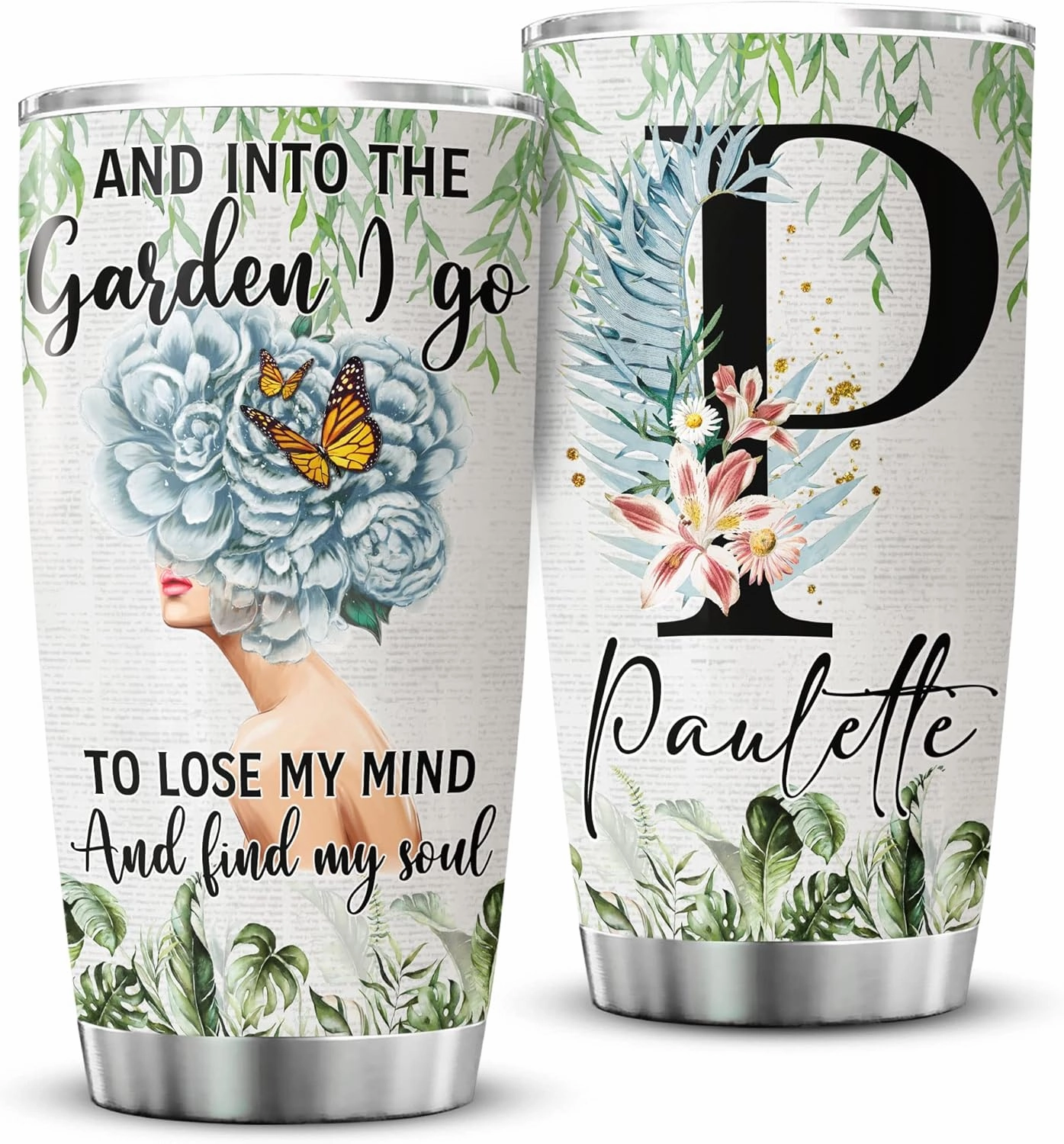ZOXIX Personalized Tumbler Gardening Gifts And Into The Garden I Go To Lose My Mind And Find My Soul Things For Gardeners Plant Lovers Stainless Steel Insulated Cup With Name 20 Oz