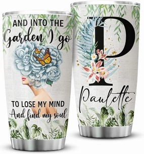 ZOXIX Personalized Tumbler Gardening Gifts And Into The Garden I Go To Lose My Mind And Find My Soul Things For Gardeners Plant Lovers Stainless Steel Insulated Cup With Name 20 Oz