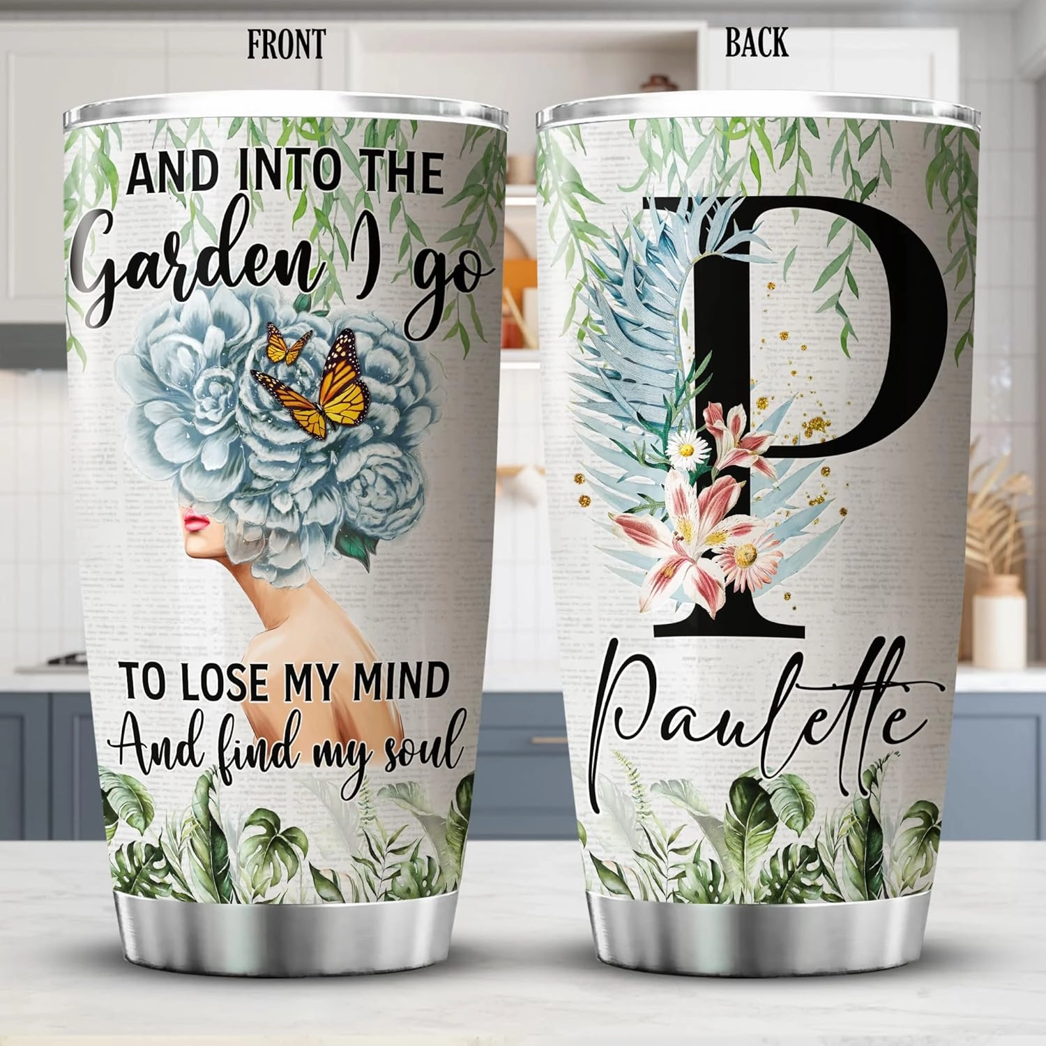 ZOXIX Personalized Tumbler Gardening Gifts And Into The Garden I Go To Lose My Mind And Find My Soul Things For Gardeners Plant Lovers Stainless Steel Insulated Cup With Name 20 Oz