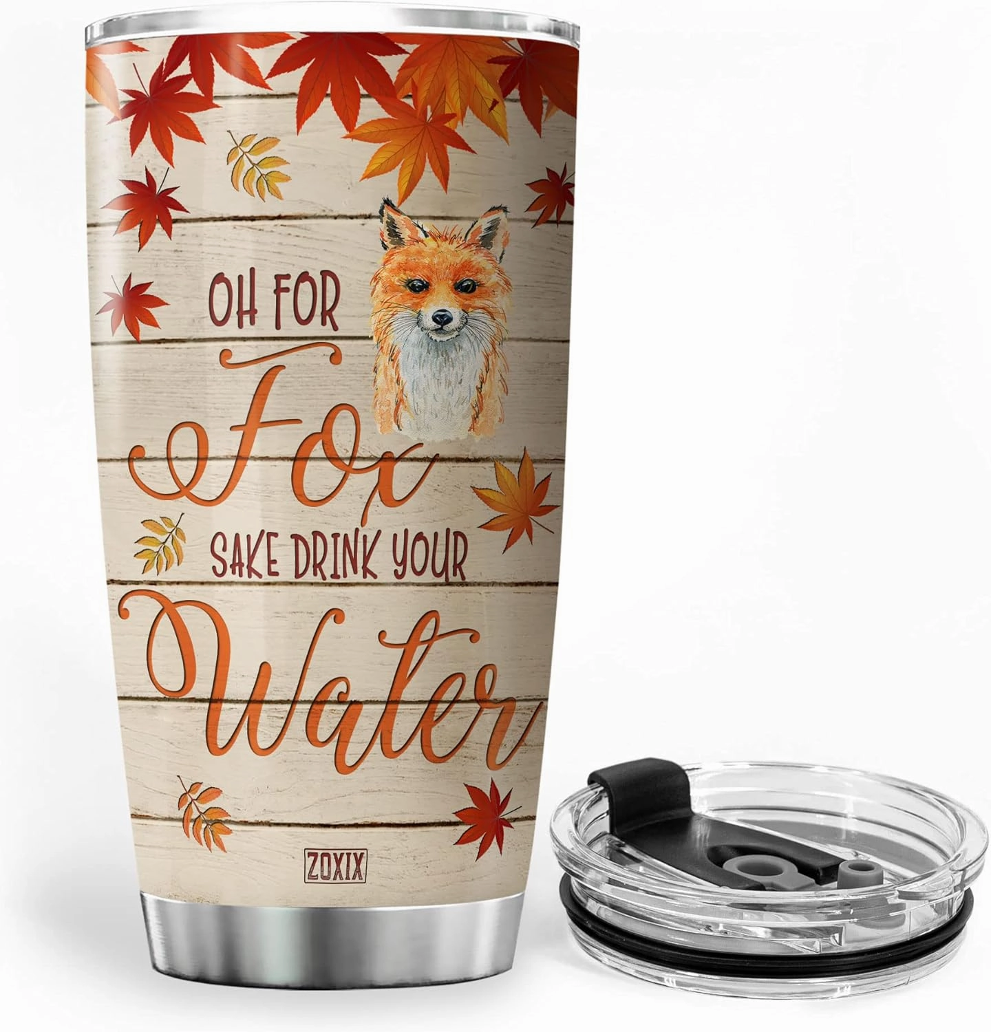 ZOXIX Personalized Tumbler Gift For Girls Oh For Fox Sake Coffee Mug With Name 20 Oz Autumn Themed Animal Print Cup Stainless Steel Insulated Cute Foxes For Teens