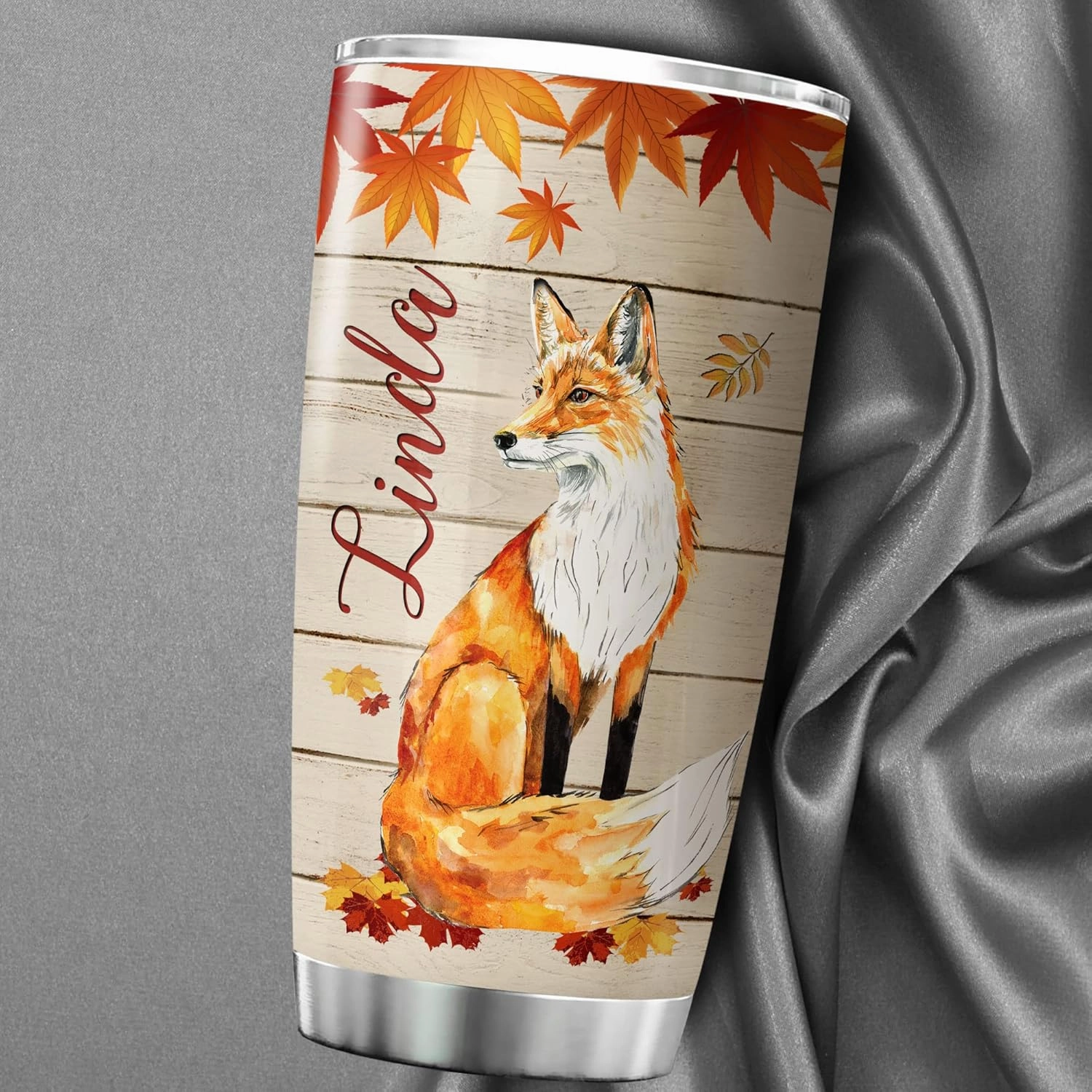 ZOXIX Personalized Tumbler Gift For Girls Oh For Fox Sake Coffee Mug With Name 20 Oz Autumn Themed Animal Print Cup Stainless Steel Insulated Cute Foxes For Teens