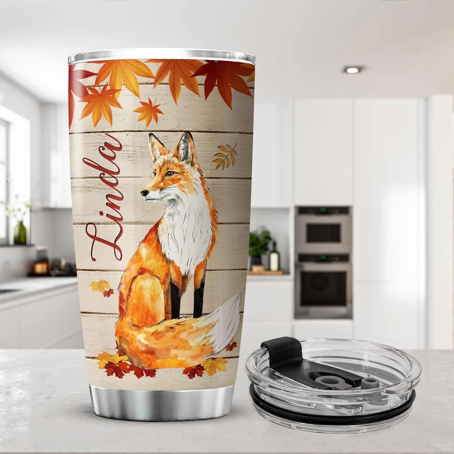 ZOXIX Personalized Tumbler Gift For Girls Oh For Fox Sake Coffee Mug With Name 20 Oz Autumn Themed Animal Print Cup Stainless Steel Insulated Cute Foxes For Teens