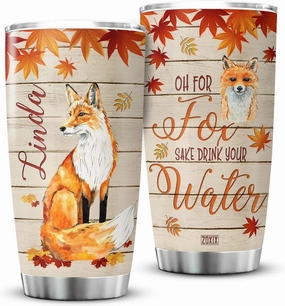 ZOXIX Personalized Tumbler Gift For Girls Oh For Fox Sake Coffee Mug With Name 20 Oz Autumn Themed Animal Print Cup Stainless Steel Insulated Cute Foxes For Teens