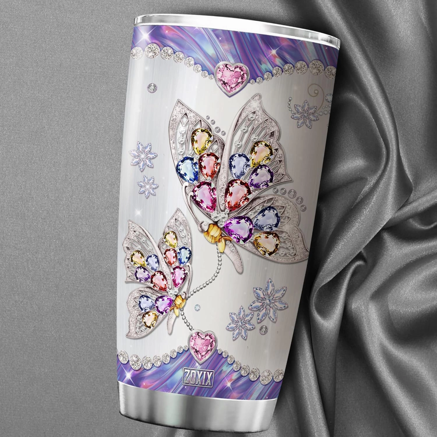ZOXIX Purple Butterfly Insulated Tumbler With Lid Jewelry Style Wake Up Every Morning Stainless Steel Coffee Cup With Sayings Butterfly Travel Mug 20oz Animal Butterflies Gift