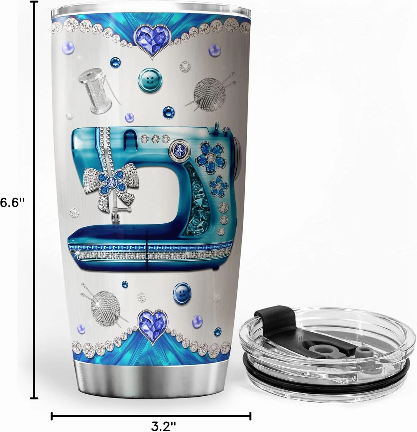 ZOXIX Sewing Themed Insulated Tumbler With Lid 20oz Jewelry Style Fabric Quilting Gifts For Quilters Funny Saying Cup Stainless Steel Tailor Seamstress Crochet Lover Gift For Women