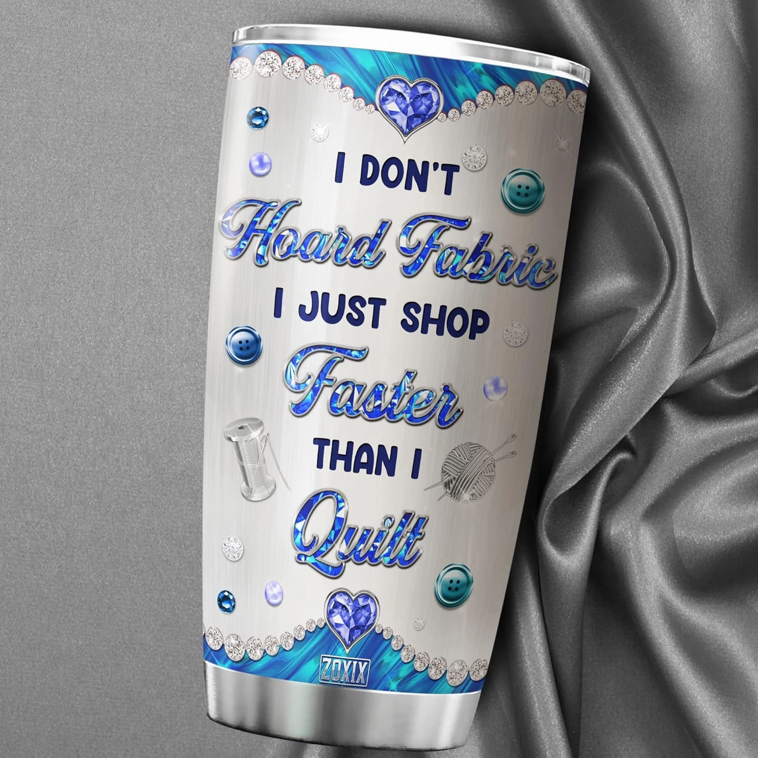 ZOXIX Sewing Themed Insulated Tumbler With Lid 20oz Jewelry Style Fabric Quilting Gifts For Quilters Funny Saying Cup Stainless Steel Tailor Seamstress Crochet Lover Gift For Women